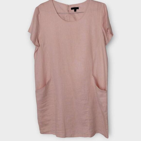 For Cynthia Womens Dress Sz Large Pink Cotton Pockets Short Sleeves Scoop Casual - Picture 1 of 11